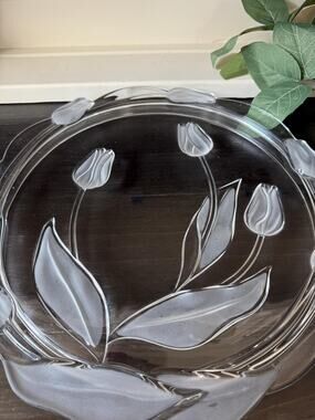 Vintage Mikasa Juliana Crystal Platter, Frosted Tulip Serving Dish